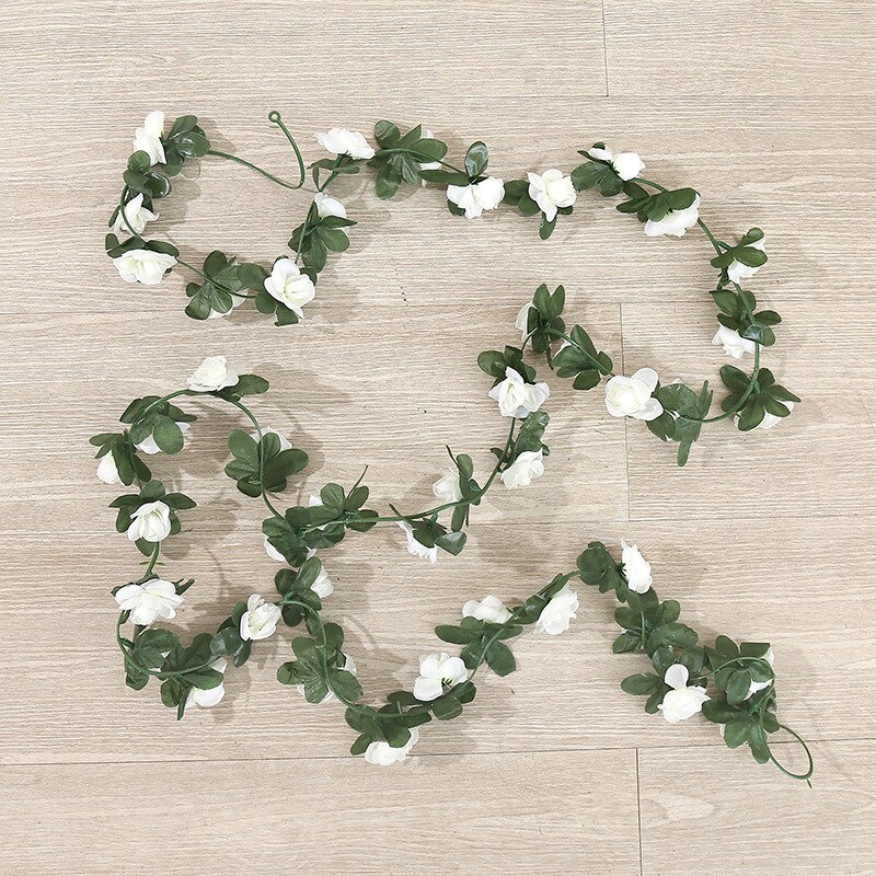 220cm silk rose wedding decoration ivy vine artificial flower arch decoration with green leaf wall garland: Style 3 white