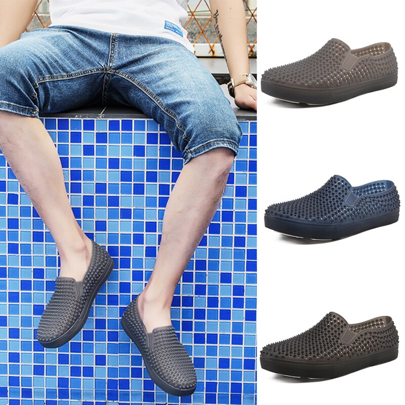 Zapatos informales antideslizantes para hombre, mocasines sin cordones con agujeros, transpirables, para playa,