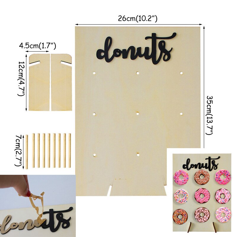 20/9 pinnar donut vägg donut hållare donut styrelser stå bröllop bord dekorationer födelsedagsfest gynnar baby shower leverans: Träskiva 26 x 35cm