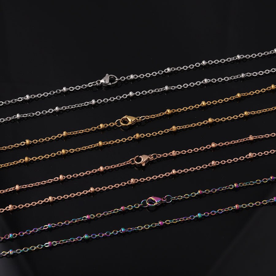 5pc 316L Stainless Steel 45 50 55 60cm Long Rolo Cable Chain Necklace Gold Steel Rose Gold 3mm Ball Bead Necklace Chain Jewelry