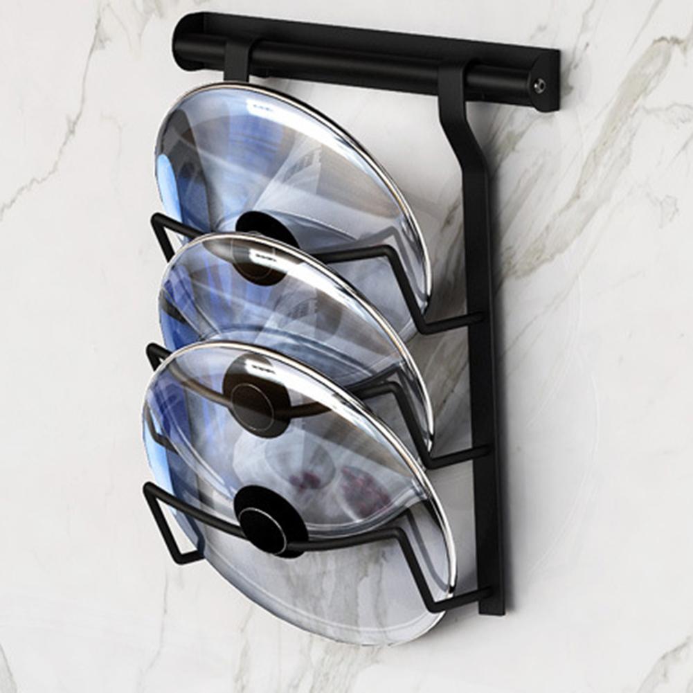 Pot Lid Rack Wall-mounted Durable Stainless Steel Punch-free Bowl Holder For Household Restaurant Kitchen