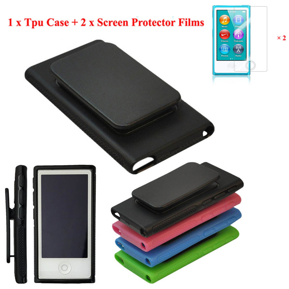 Weicher tpu gummi fallen abdeckung für ipod nano 7 7g 7 gürtel Clip mit 2 stücke bildschirms chutz folien