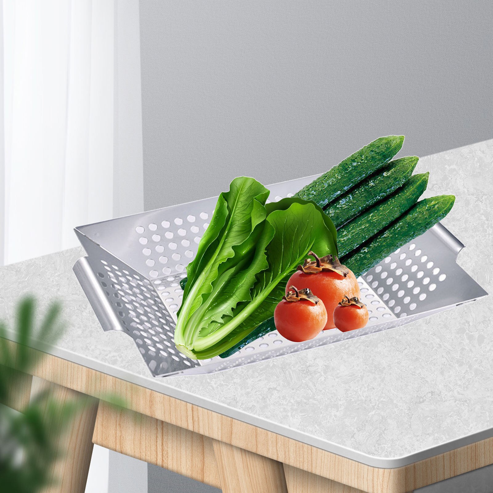 Grilling Basket For More Vegetables Meat Stainless Steel Grill Basket Barbecue Accessories Tray BBQ Tools Kitchen Gadgets