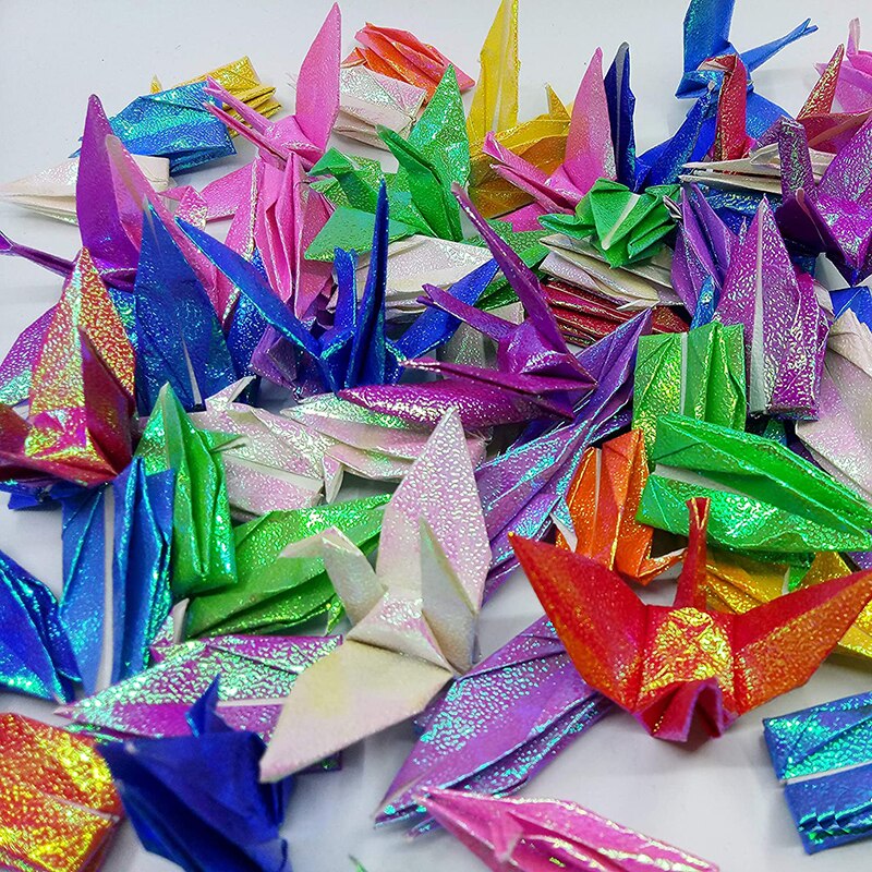 20P Glitter Origami Paper Cranes Folded Paper Cranes Birds DIY Wedding Birthday Party Backdrop Children Home Decoration Supplies
