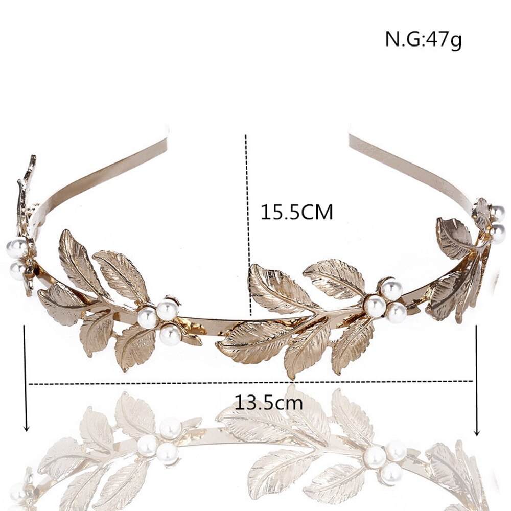 Bridal Hair Jewelry Korean Gold Leaves Hair Bands Wreath Vintage Pearl Crown Tiara Women Wedding Hair Accessories: G