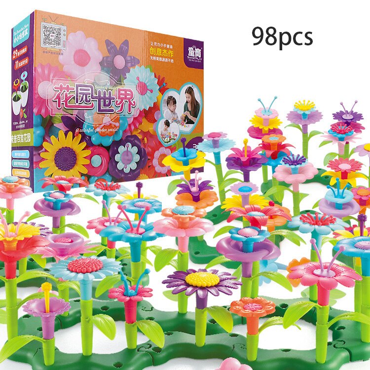 148 pièces enfants Simulation fleur Arrangement interactif jouet éducatif bricolage 3D petit jardin jouets pour les enfants: 98pcs