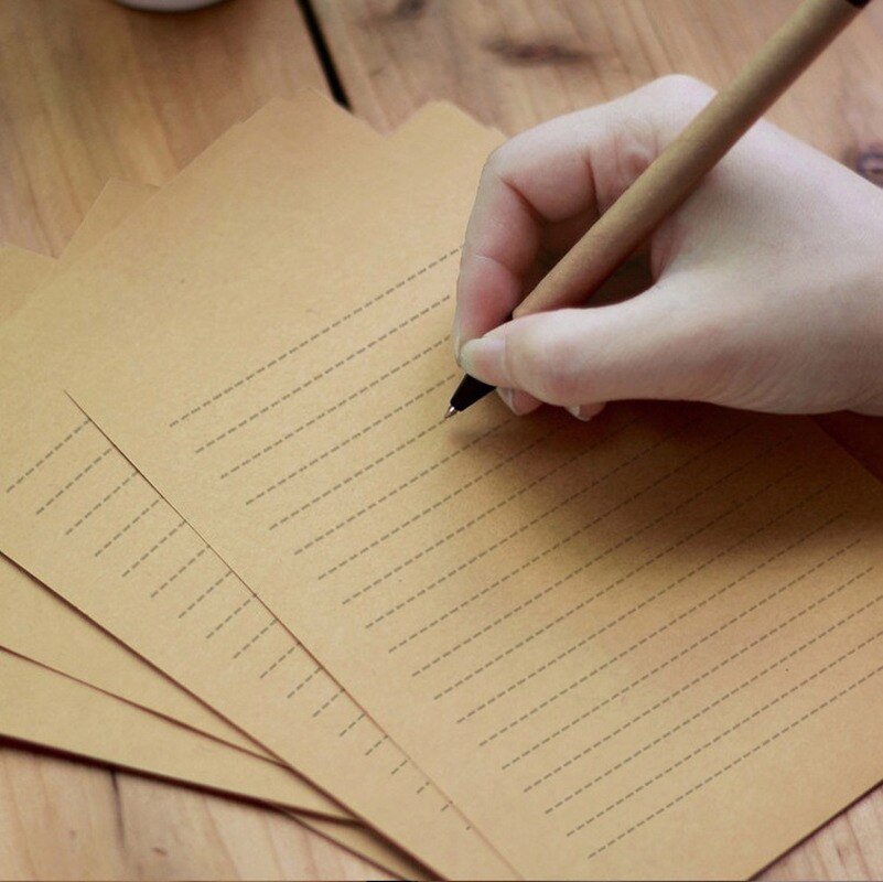 50pcs Vintage Kraft Paper Stationery Blank Paper Memo Pad Message Card for School Office Supplies Stationery Kraft Paper: B5 Horizontal line