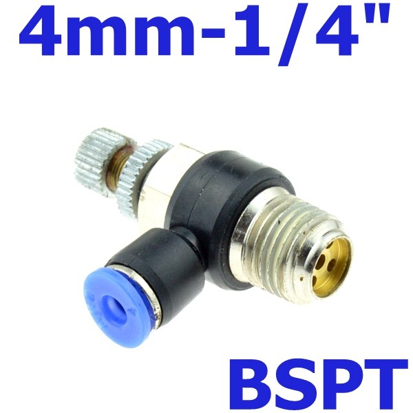 Air Pneumatic Speed Controller 4mm OD Hose Tube Push Into M5 1/8" 1/4" BSPT Male Thread Gas Flow Adjust Valve Quick Fittings: 1 PC 4-02