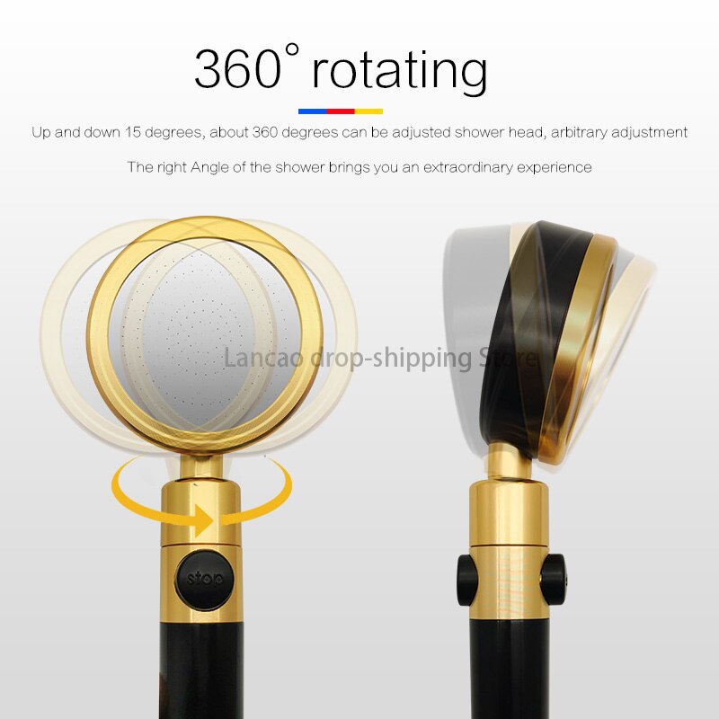 360 degree rotatable Bathroom Bath Black Shower Set Hand held Shower Head with Water Control Button Wall Mounted Black Shower