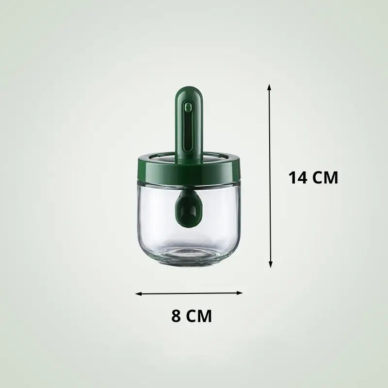 1pc Glas Gewürz Flasche Mit Teleskop Löffel Haushalt Küche Salz Lagerung Kasten Auslaufsicher und Feuchtigkeit-beweis: Licht Grün