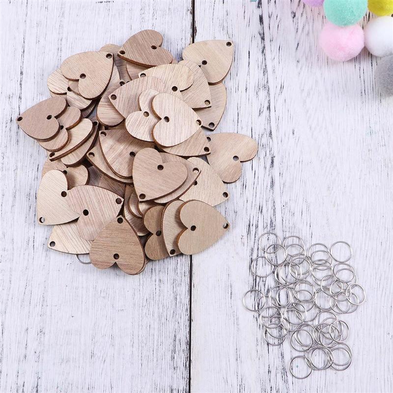 50 Uds. De artesanías de madera en forma de corazón con 50 círculos de hierro, conjunto para recordatorios de cumpleaños, placa colgante de madera, calendario de bricolaje