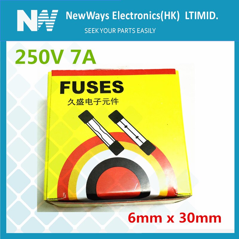 10PCS/Lot Glass fuse 6*30mm 7A 250V Fuse