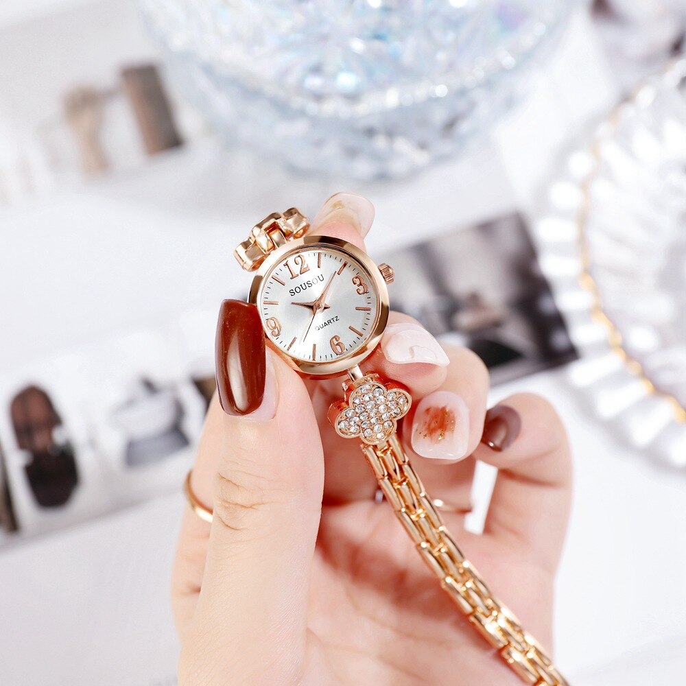 Klavertje Vier Luxe Dames Mode Quartz Horloge Strass Armband Horloge Armband Dames Jurk Horloge