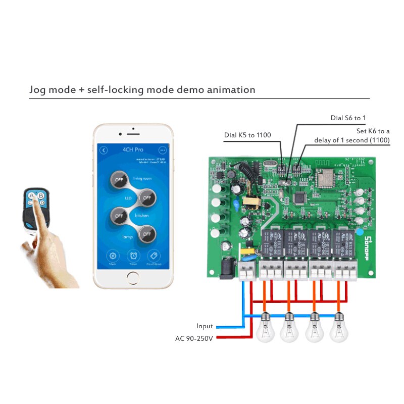 SONOFF 4CH R3/ PRO R3 Wifi Smart Switch Home Light Remote 433MHZ Wireless Control Sonoff 4 Channel WIFI Smart Timer Switch