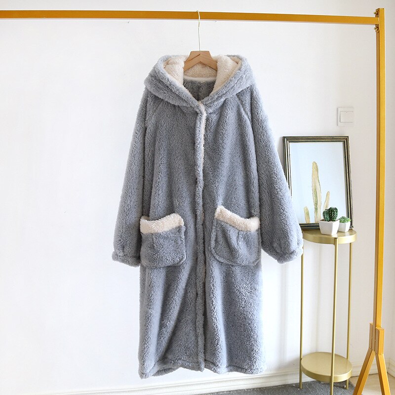 Autumn Winter Thicken Women Warm Soft Flannel Coral Fleece Long Bath Robe Women Bathrobe Dressing Gown Robes