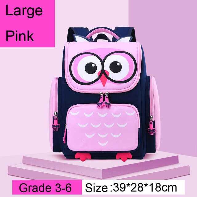 Respirant 3D hibou imprimé enfants cartables filles dessin animé école primaire sac à dos orthopédique sac à dos Mochila Infantil Escolares: L pink
