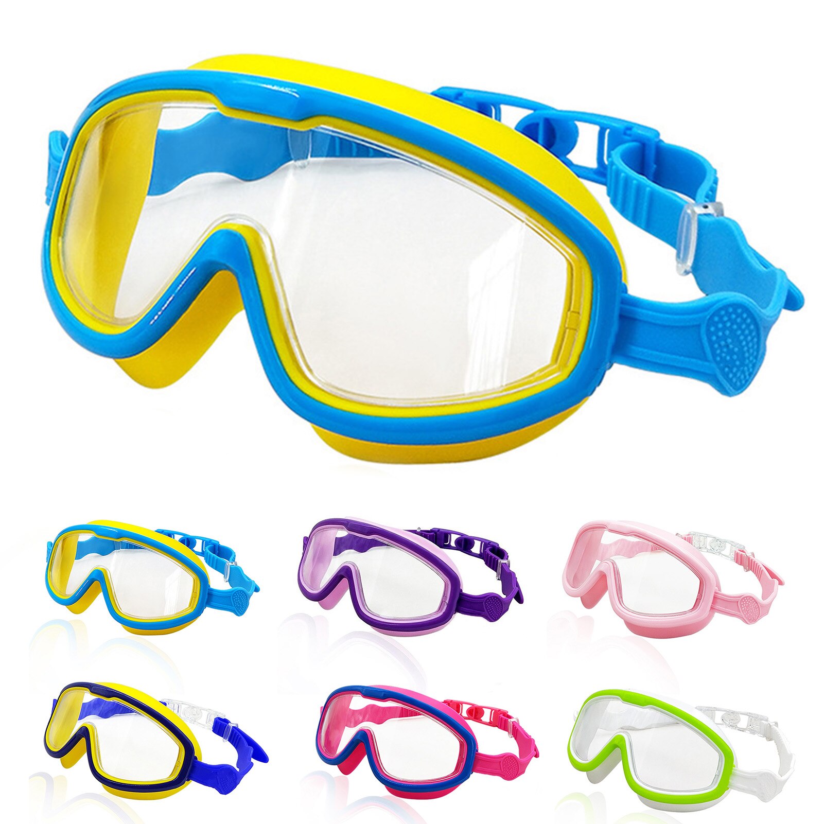 Kids Kleurrijke Zwembril Siliconen Anti Fog Uv Shield Zwemmen Bril Wide View Zwemmen Gear Voor Jongens Meisjes