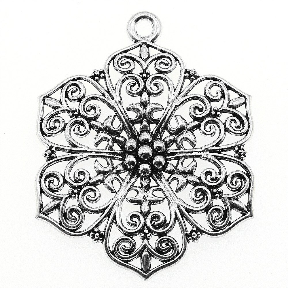 WYSIWYG 1pcs 66x52mm Filigree Big Flower Carved Bohemia Pendants Charm For Jewelry Making Necklace Making