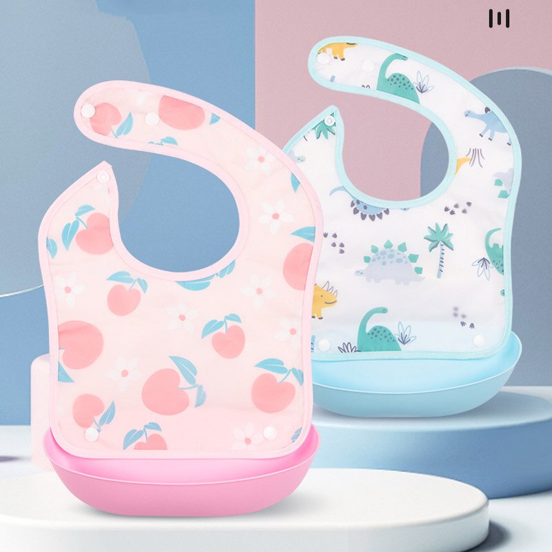 Waterdichte Zachte Siliconen Baby Slabbetjes Cartoon Print Kids Burp Doek Verstelbare Kinderen Schort Baby Spullen