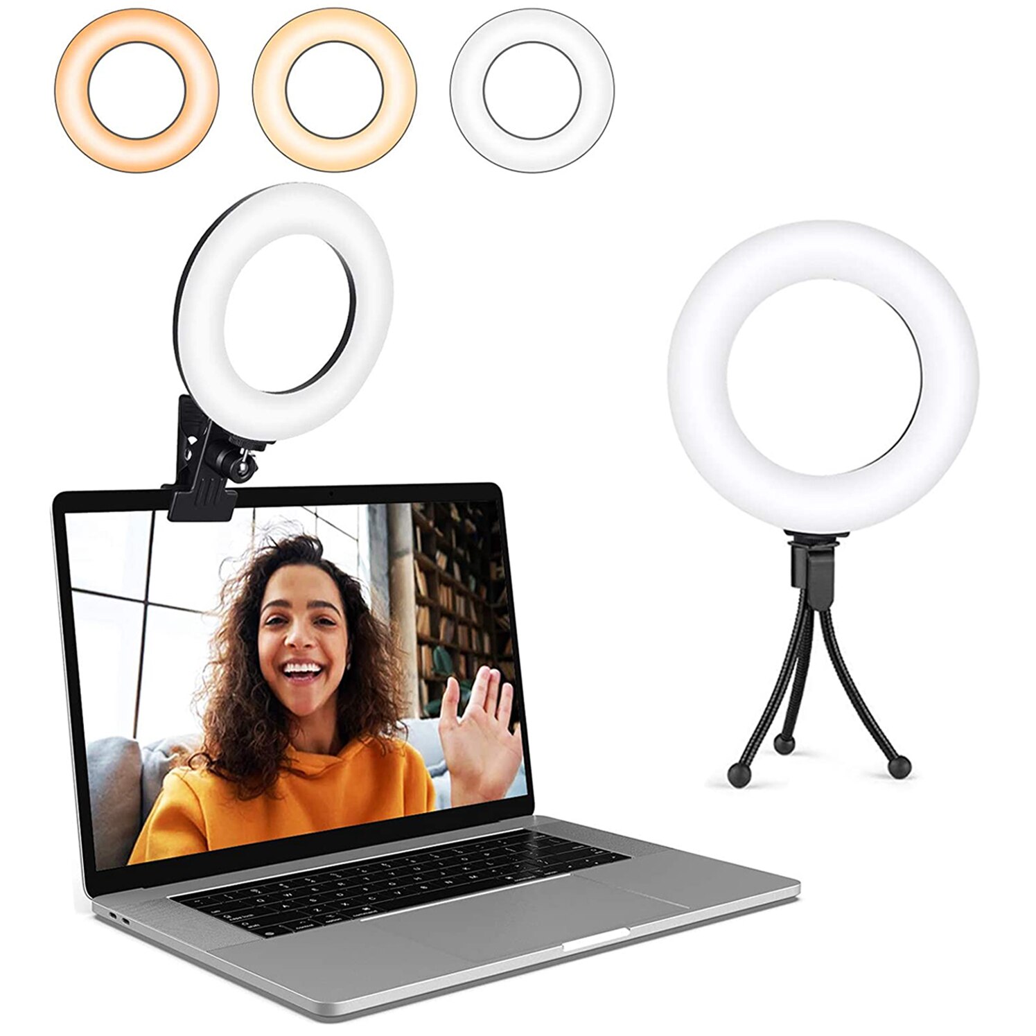 Video Conference Lighting Kit, Ring Light Clip on Laptop Monitor for Webcam Lighting, Remote Working, Reading, Study