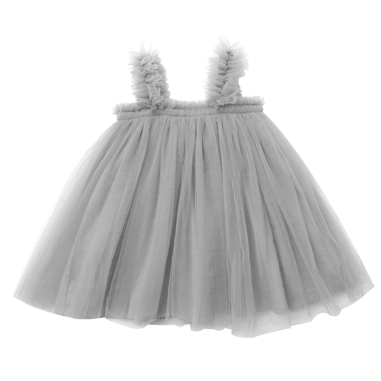 Infant Baby Girls Skirt Shoulder Straps A Word Shoulder Sleeveless Girl Mesh Tutu Dress for Summer Birthday Party Baby Clothes: Grey / 90