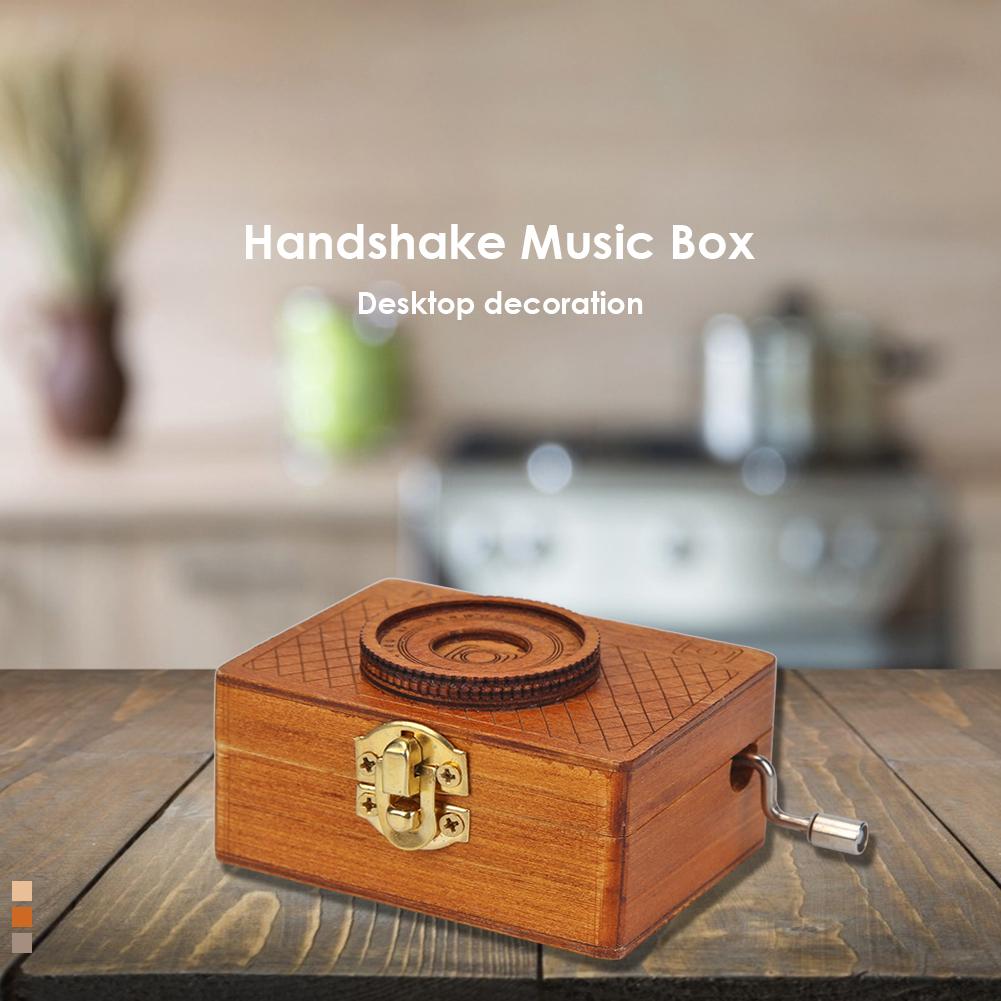 Camera Hand Rock Music Box Wooden Eight-tone Box Birthday and Crafts Decoration Birch Plywood 75x55x40mm