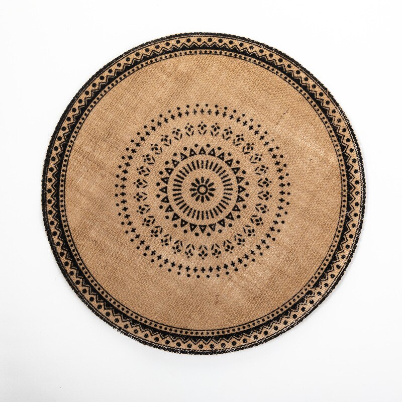Napperon de Table à manger rond en Jute avec pompon, napperon tissé antidérapant, tapis isolant, dessous de verre pour café, décoration de la maison,: Color-18