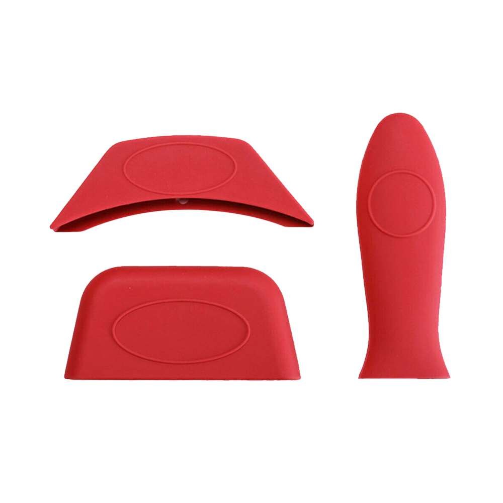 3 uds. Mango resistente a altas temperaturas Anti-escaldado Mango antideslizante cubierta de aislamiento almohadilla de silicona Wok manga de goma: Rojo