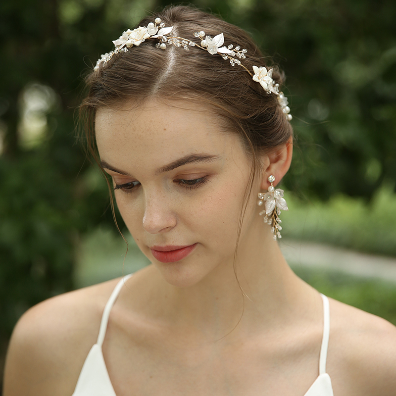 Delicate Bloemen Bruiloft Bruids Hoofdband Haar Wijnstok Bladgoud Hoofddeksel Hand Wired Vrouwen Haar Tiara Accessoires