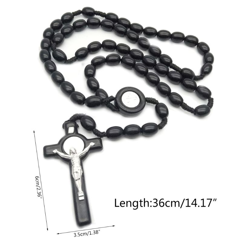 Jezus Houten Kralen 8Mm Rozenkrans Bead Kruis Hanger Ketting Geweven Touw Ketting Sieraden Accessoires