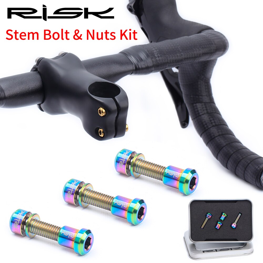 RISICO 2pcs M5x18mm Racefiets Carbon Stuurpen Bouten &amp; Moer Kits Titanium Ti Fiets Stem Bouten Mountainbike Stuurpen schroef Moer Kits