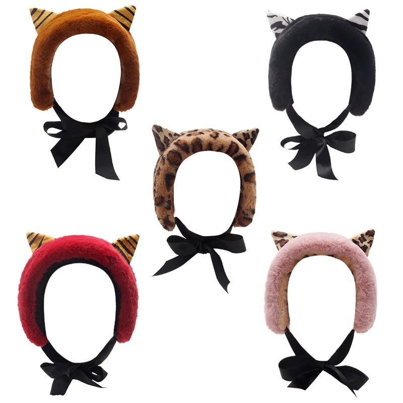 Japanse Vrouwen Winter Thicken Fuzzy Pluche Oorbeschermers Hoofdband Leuke Kat Oren Lace-Up Strik Oorklep Haarband Ear Warmer