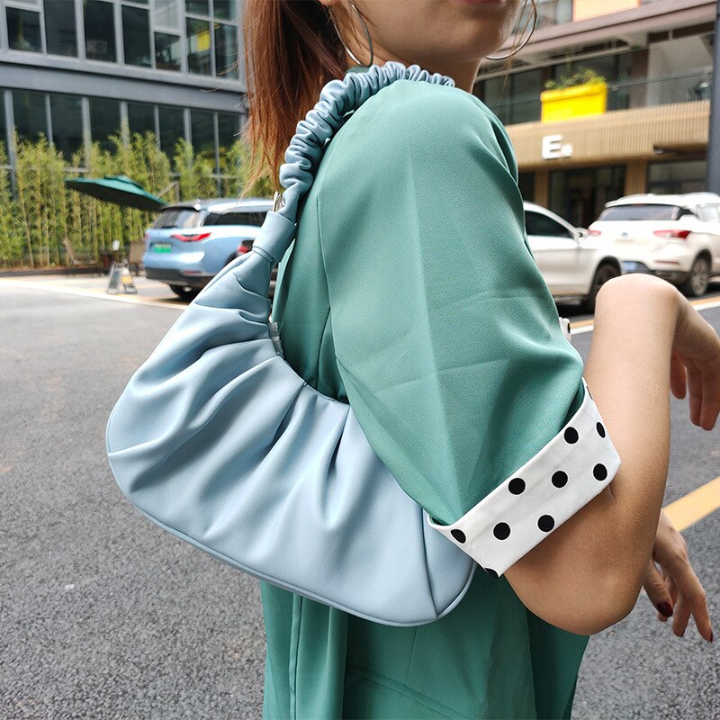 Famous Brand Famous PU Leather Women's Shoulder Bag Retro Simple Handbag Small Hobos Crossbody Bag: Blue