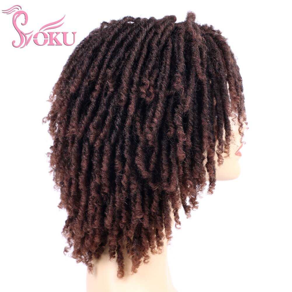 SOKU Ombre pelucas trenzadas con trenzas rastas de imitación Peluca de Bob corto para Mujeres Afro negro rizado trenza pelo sintético pelucas trenzadas