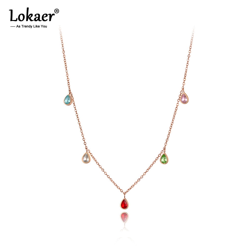 Lokaer Titanium Stainless Steel Colorful Water CZ Crystal Choker Necklaces For Women Girls Bohemia Pendant Necklace N19181