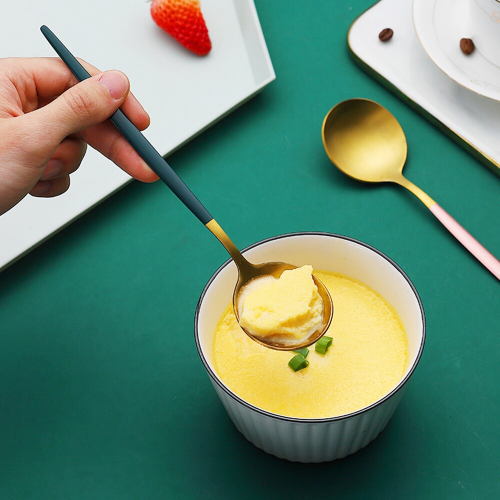 4 Pcs Coffee Spoons 304 Stainless Steel Matte Ice Cream Honey Spoons Flatware Coffee Drinking Tools Kitchen Gadget Teaspoons Set