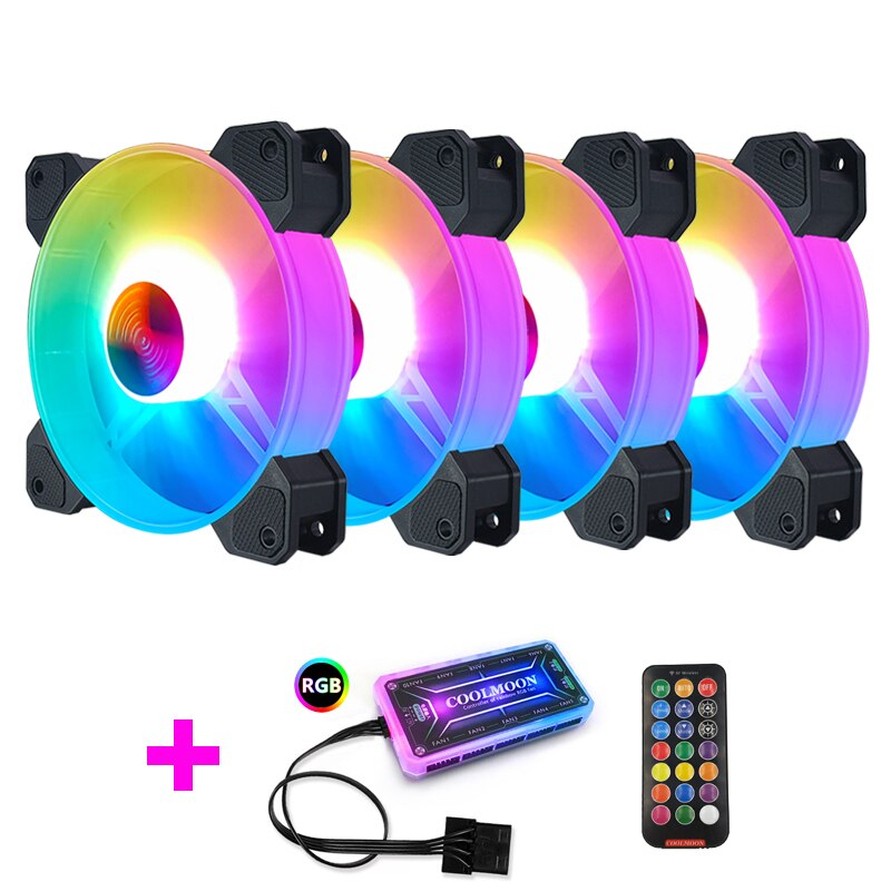 COOLMOON RGB Fan Lighting Music Controller Chassis Desktop Computer Case Fan Controller RF Remote Control: 4 fan Standard