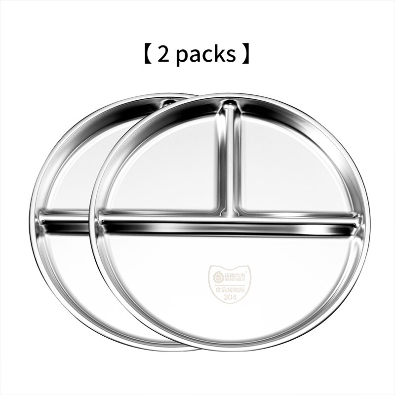 WORTHBUY Compartment Plate For Food Round Plastic Dinner Plates Kitchen Divided Plate Fruit Salad Plate Food Tray Dinnerware: Stainless 2 Pcs