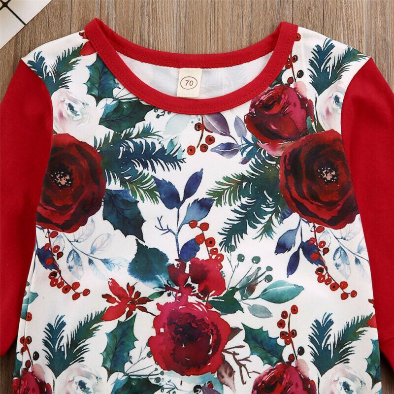 Kerst bloemen romper voor baby jongen en meisje peuter baby kinderen lange mouwen kerst bloemen print romper overall broek outfit kleding