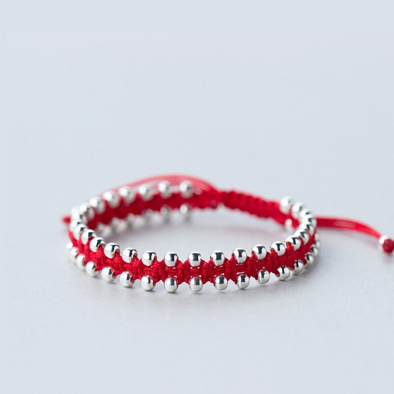 La monada tecer fio vermelho para a mão 925 prata esterlina pulseira fio vermelho corda pulseiras para mulher prata 925 grânulo: red