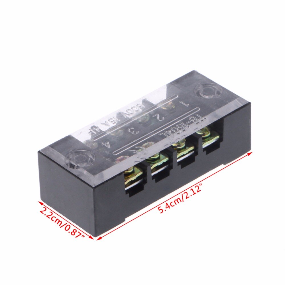 600V 15A 4 Positions Dual Rows Covered Barrier Screw Terminal Block Strip Wires Connector