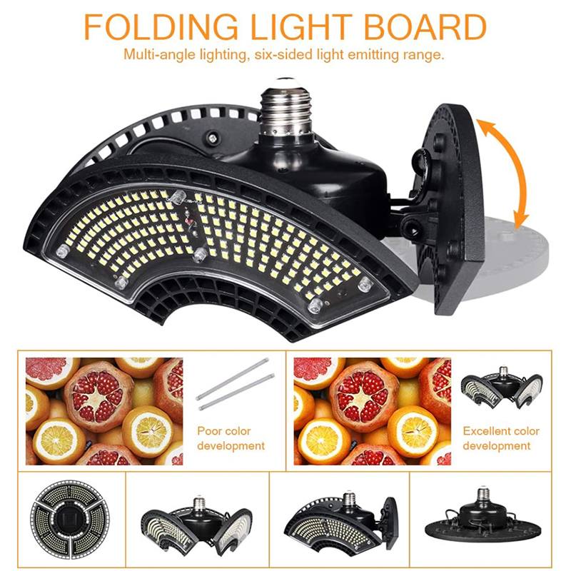 Super Bright E27 LED Garage Light Deformable Ceiling Light for Home Warehouse Workshop Folding Three-Leaf Deformation Lamp