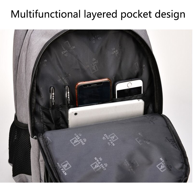 Large-capacity men's laptop rechargeable USB Oxford gray high school school bag youth backpack multifunctional backpack