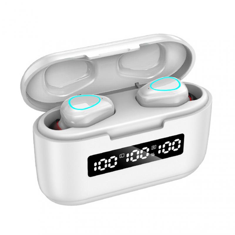 Tws Bluetooth 5.1 Koptelefoon 3500Mah Opladen Doos Draadloze Hoofdtelefoon 9D Stereo Sport Waterdichte Oordopjes Headsets Met Microfoon: white