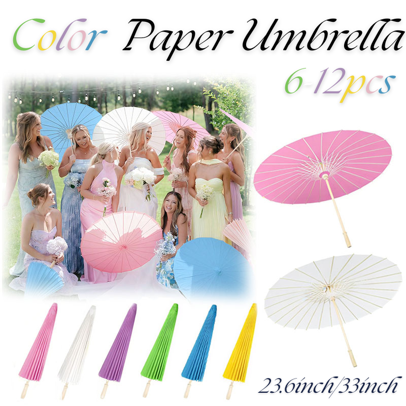 6-12pcs 23.6inch/33inch Color Paper Umbrellas for Wedding Pink Beach Umbrella Sun Parasol Bridesmaid Photography Props