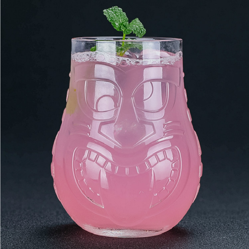 500ml Face Tiki Glass Cup Lead-Free Glass Tiki Cup Hawaii Face Wine Cup Cocktail Coke Cold Drink Drinkware