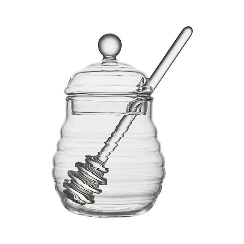 11Oz/14Oz Clear Honing Pot Met Dipper Keuken Gereedschap Glas Handgemaakte Honing Pot Met Dipper En Honing pot Met Doos