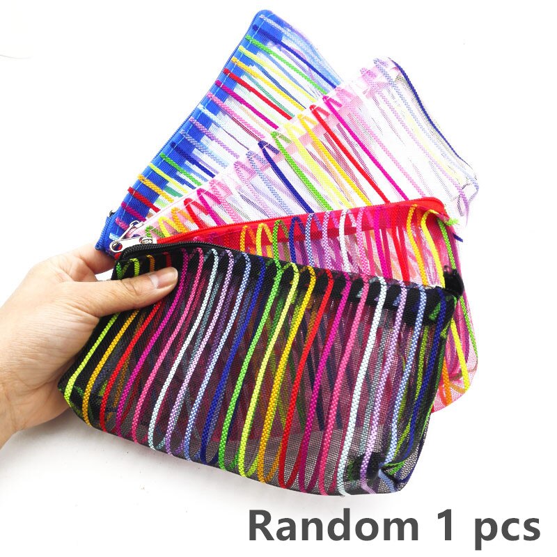 1pcs Simple Transparent Mesh Pencil Case School Supplies Colour Pen Box Office Student Pencil Cases Nylon: 32