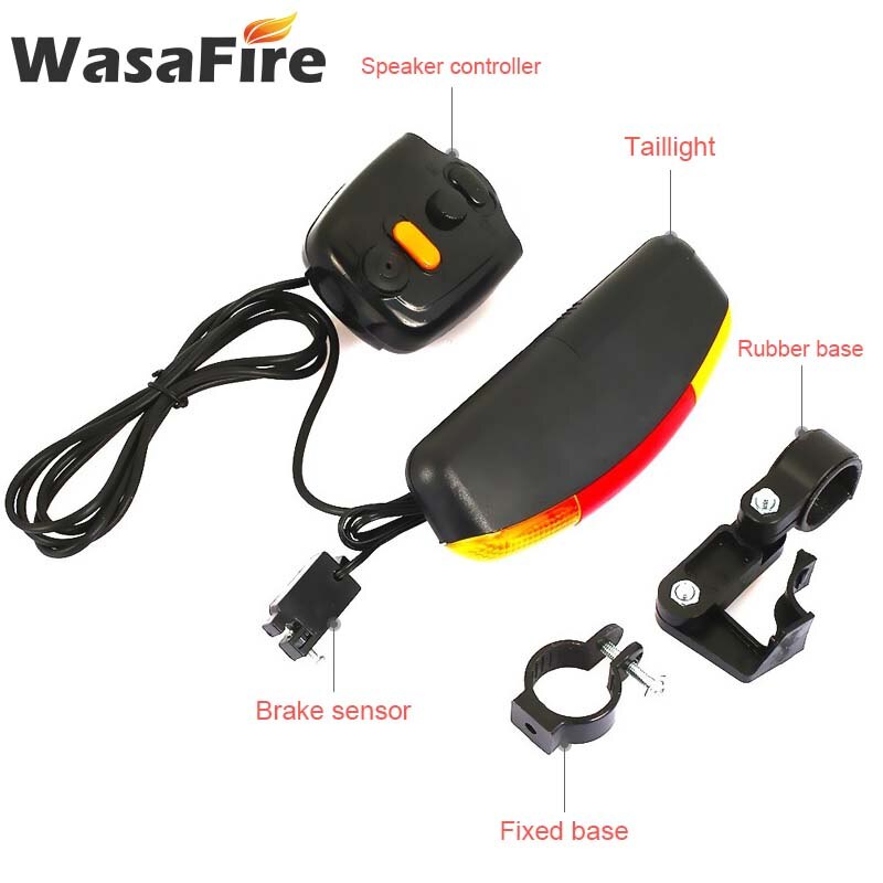 WasaFire 7 LED Bicycle Turn Signal Light with Horn MTB Front Rear Lights Bike Directional Brake Lights Cycling Taillight Lamp