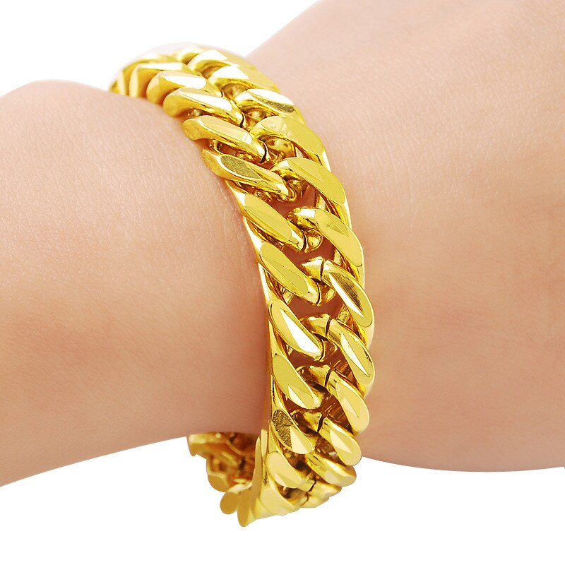 Alta Qualidade 24K Cor De Ouro Amarelo Clássica 9.5Mm Fosco Ligação Pulseira De Corrente Feminina Masculina Pulseira De corrente